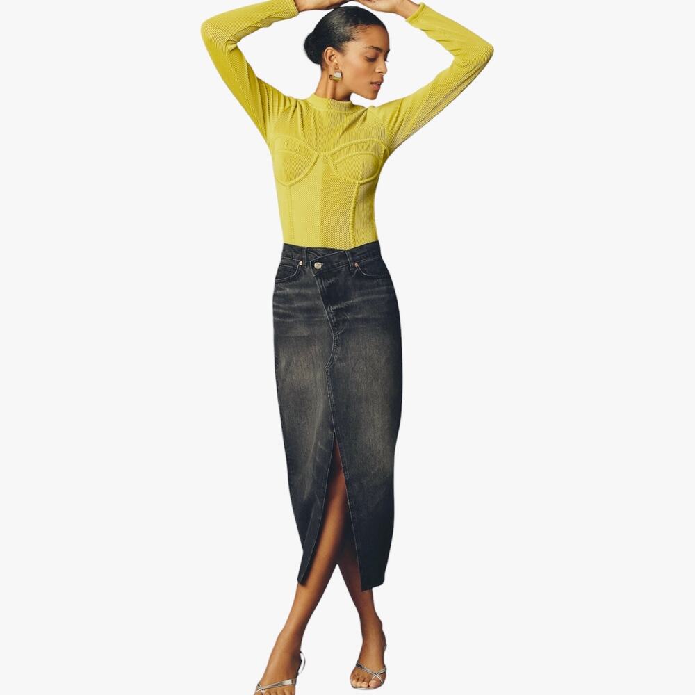 Reformation Nila Midi‎ Denim Skirt Black Women’s Size 23